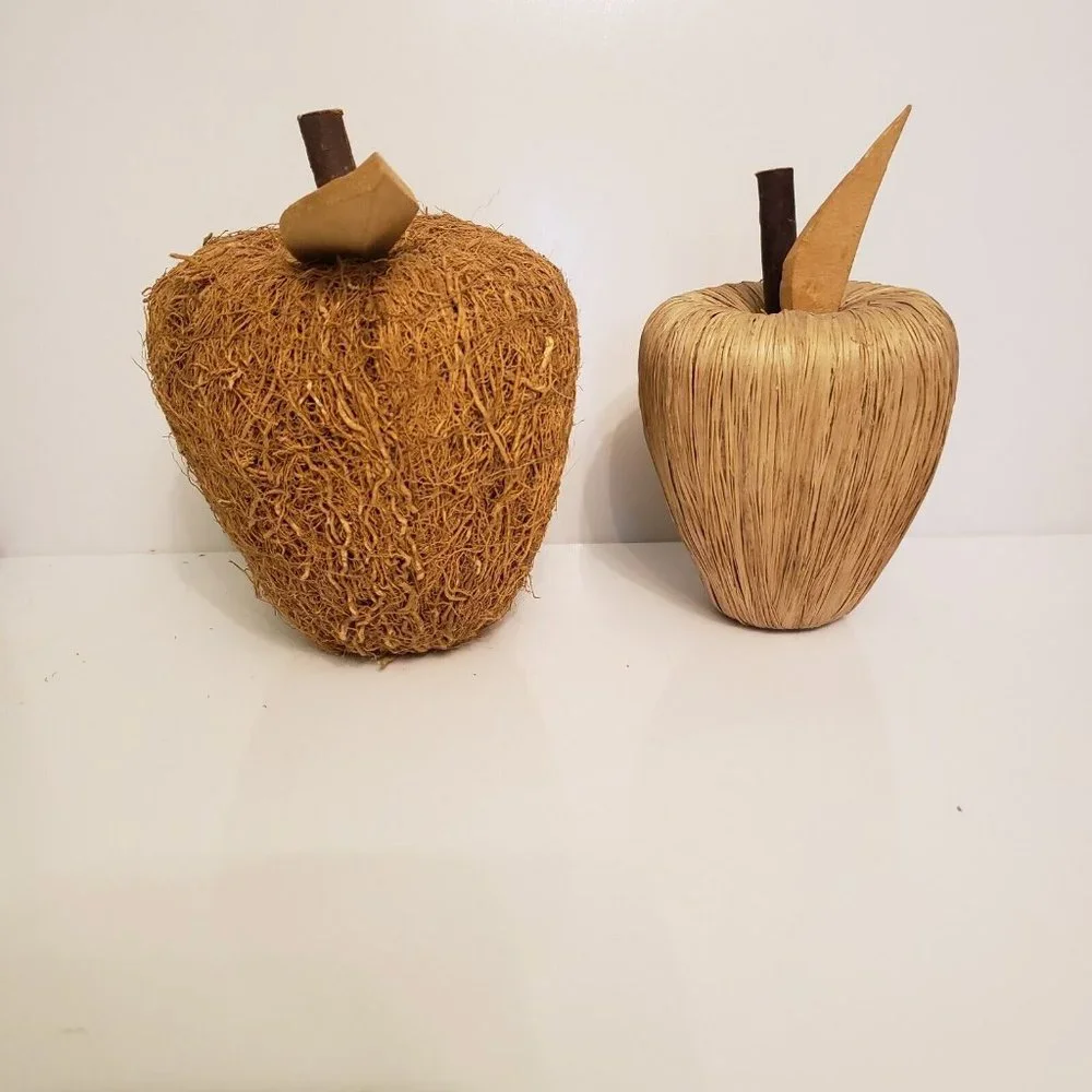 Vtg Primative Wooden Grapevine Apples‎ Set 2 Farmhouse Decorative